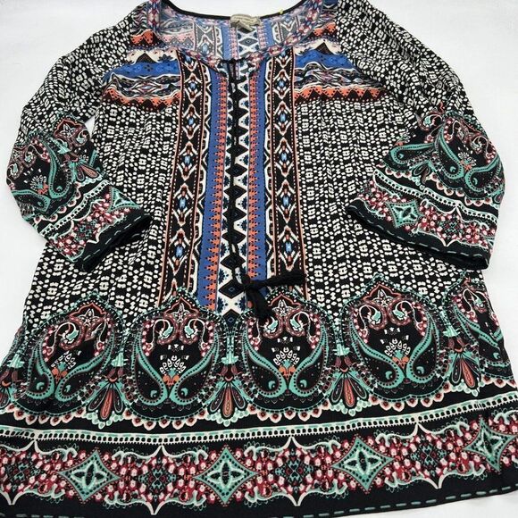 Flying Tomato Multi Color Boho Hippie Mini Dress Tunic Paisley Tassel Size M - Picture 2 of 5
